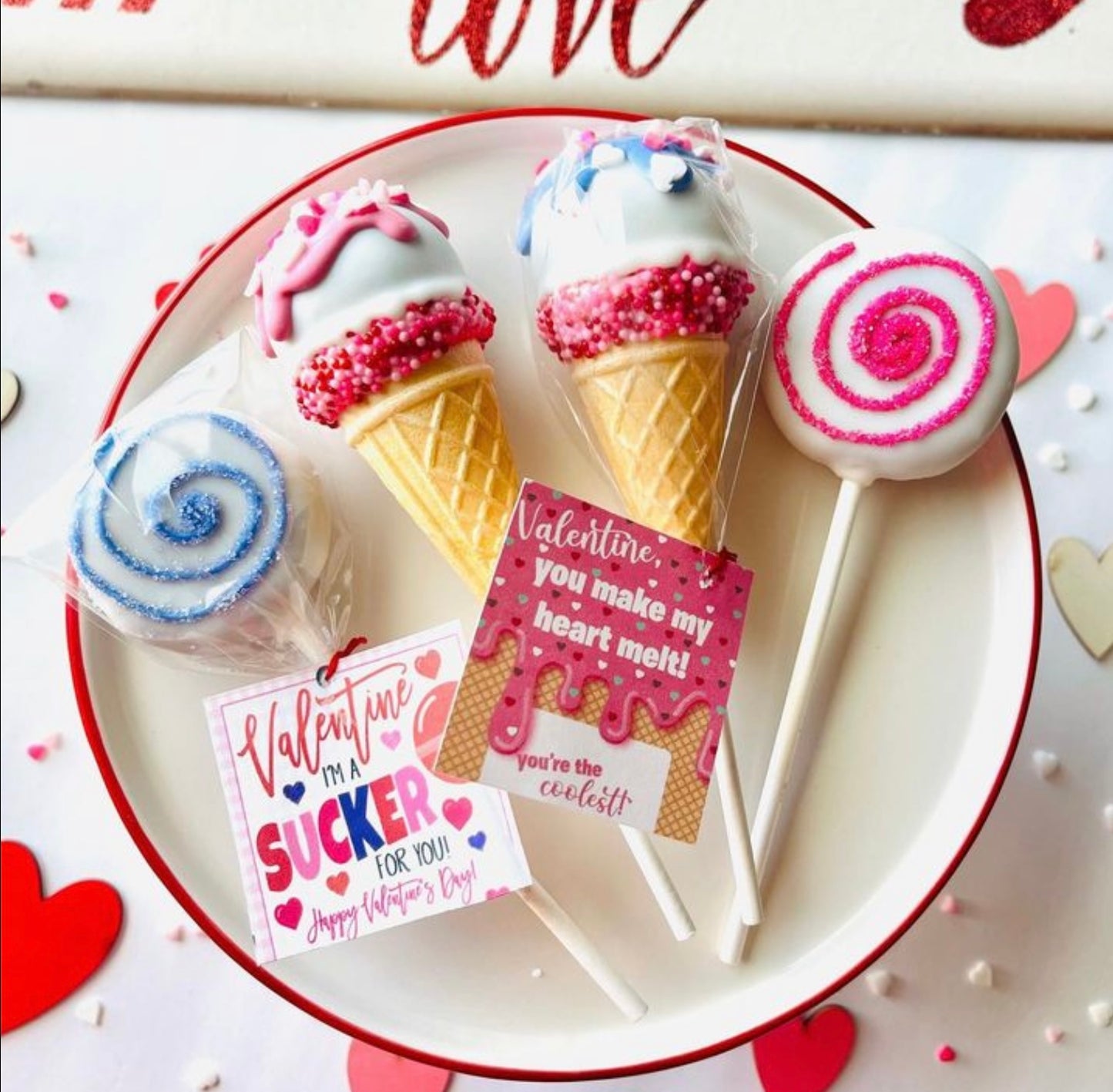 Valentine’s Ice Cream and Lollipop Cake Pops